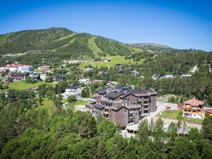 Drone photo of an apartment project in Geilo
